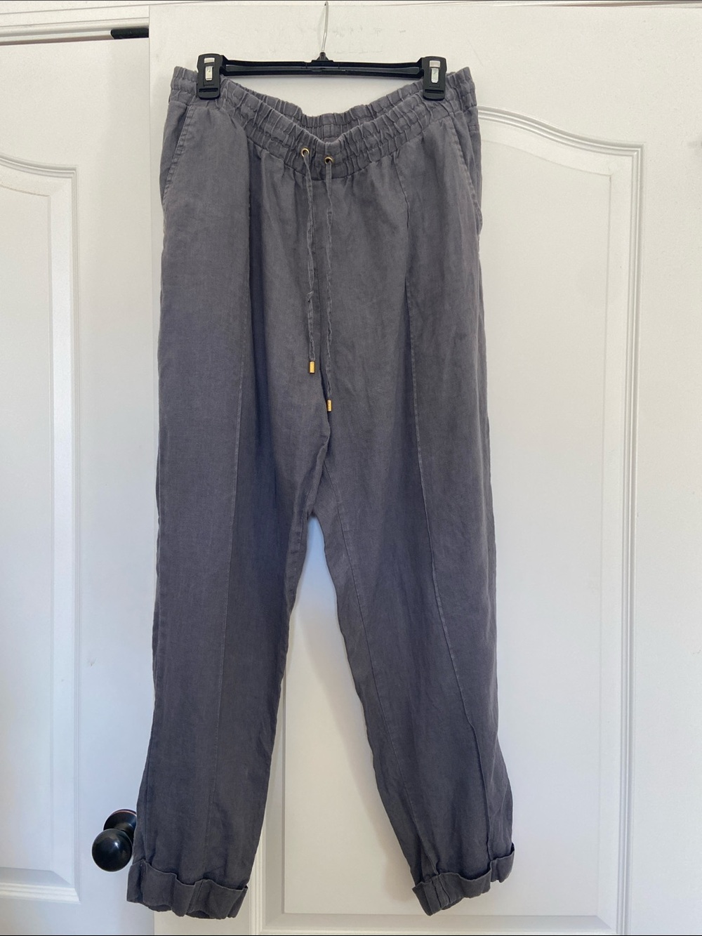 Ellen Tracy Slate Gray Linen Drawstring Pants